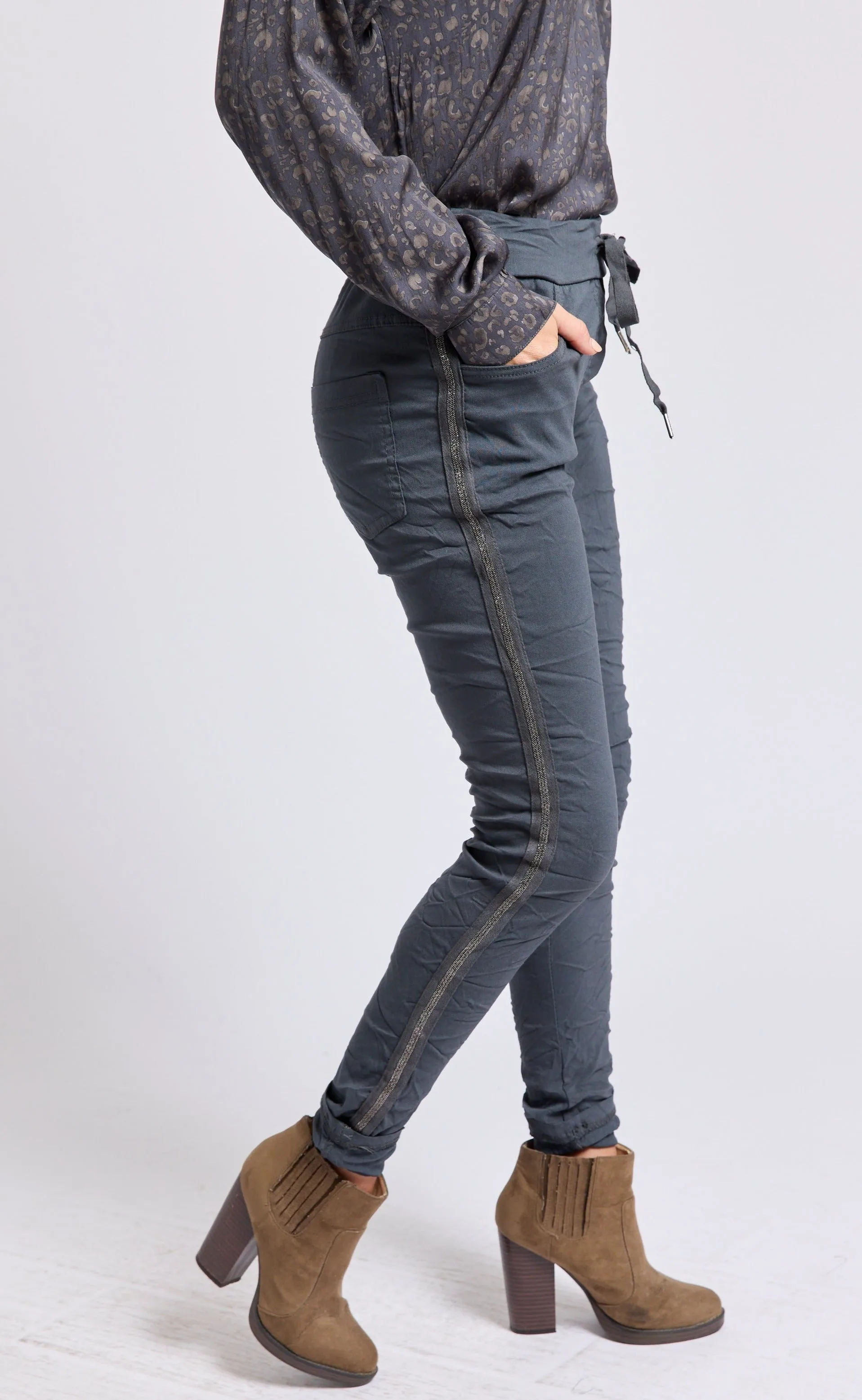 Rhinestone Super-Stretch Italian Pants Solid Colors