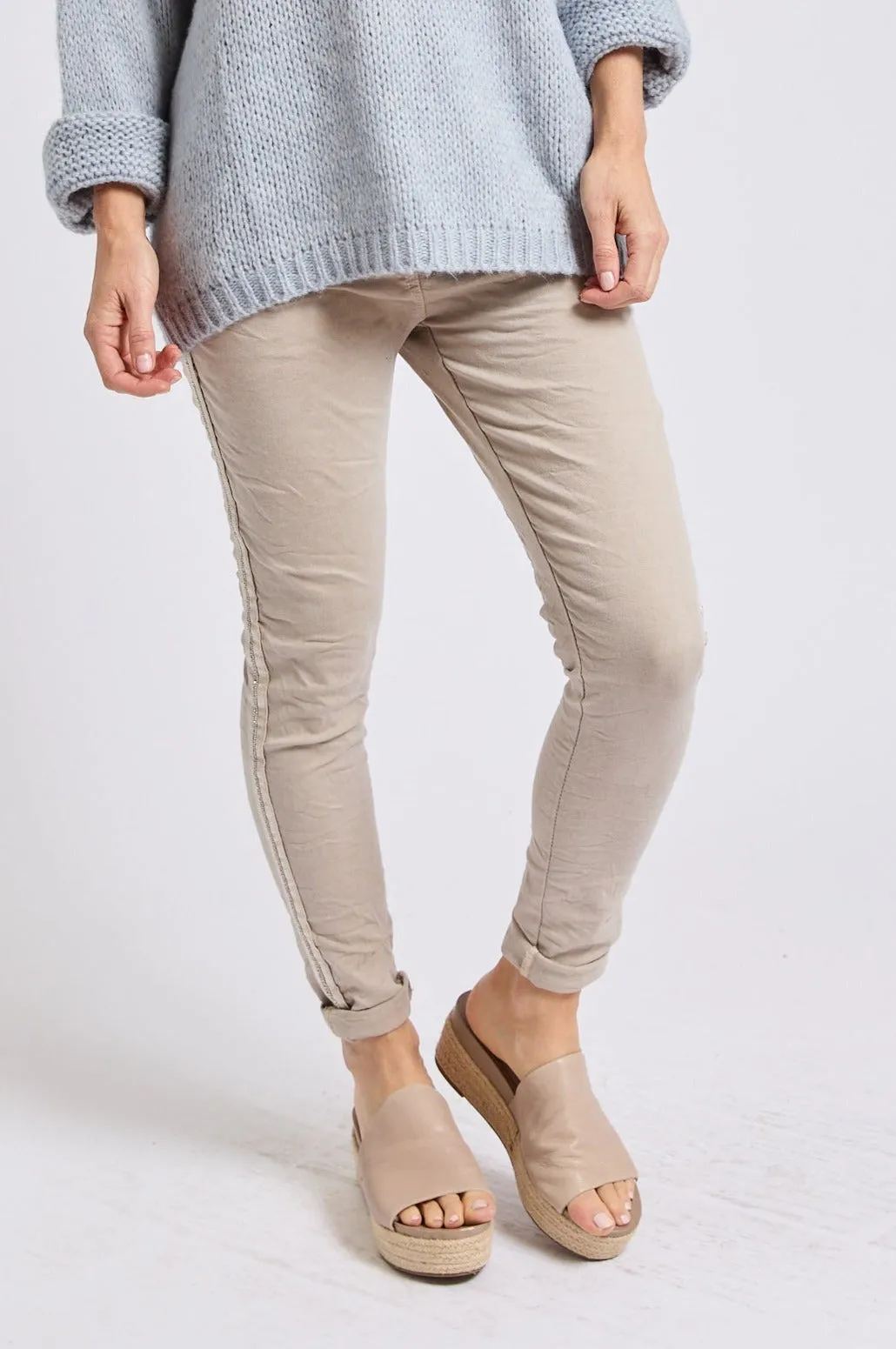 Rhinestone Super-Stretch Italian Pants Solid Colors
