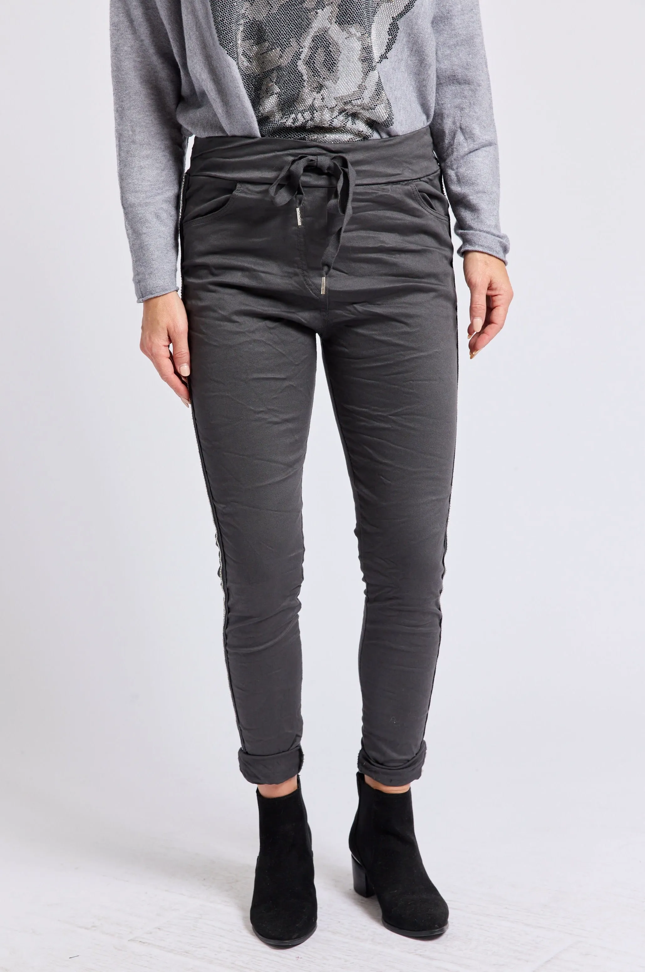 Rhinestone Super-Stretch Italian Pants Solid Colors