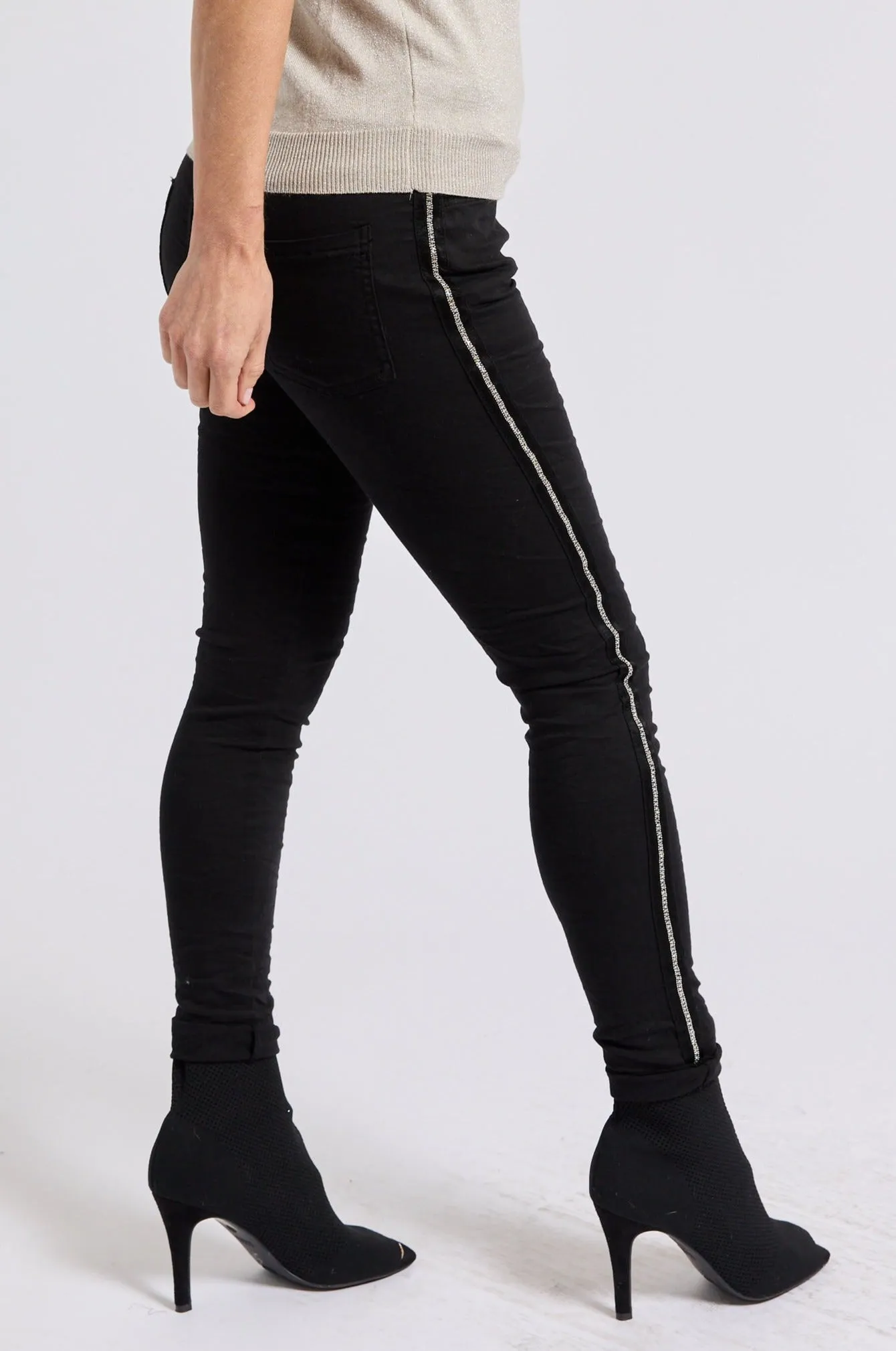 Rhinestone Super-Stretch Italian Pants Solid Colors
