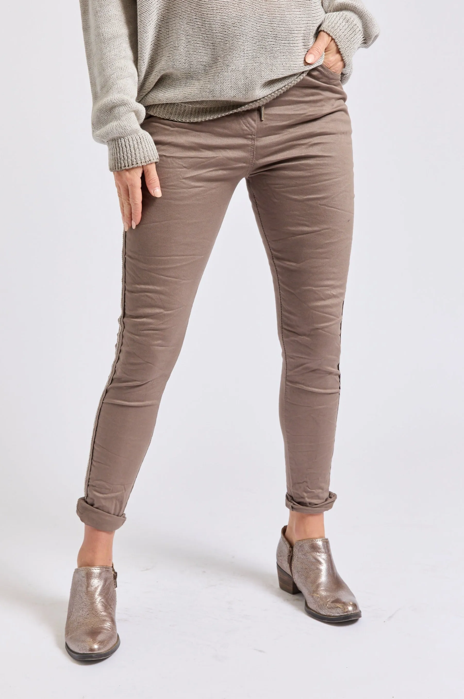 Rhinestone Super-Stretch Italian Pants Solid Colors