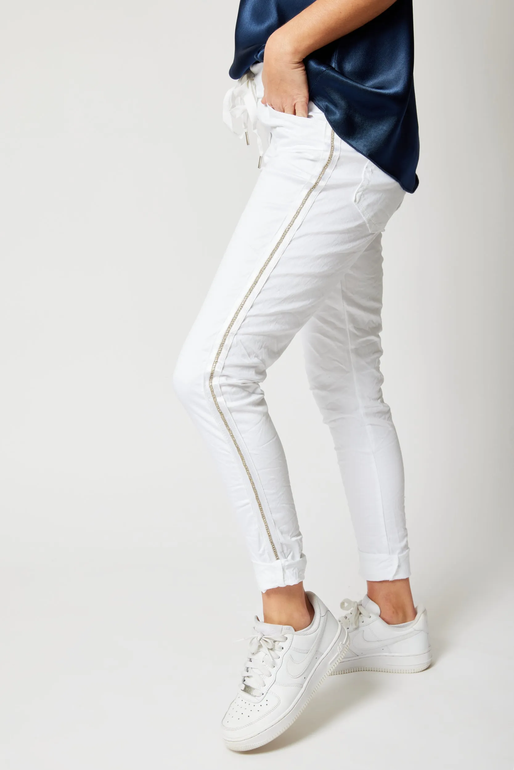 Rhinestone Super-Stretch Italian Pants Solid Colors