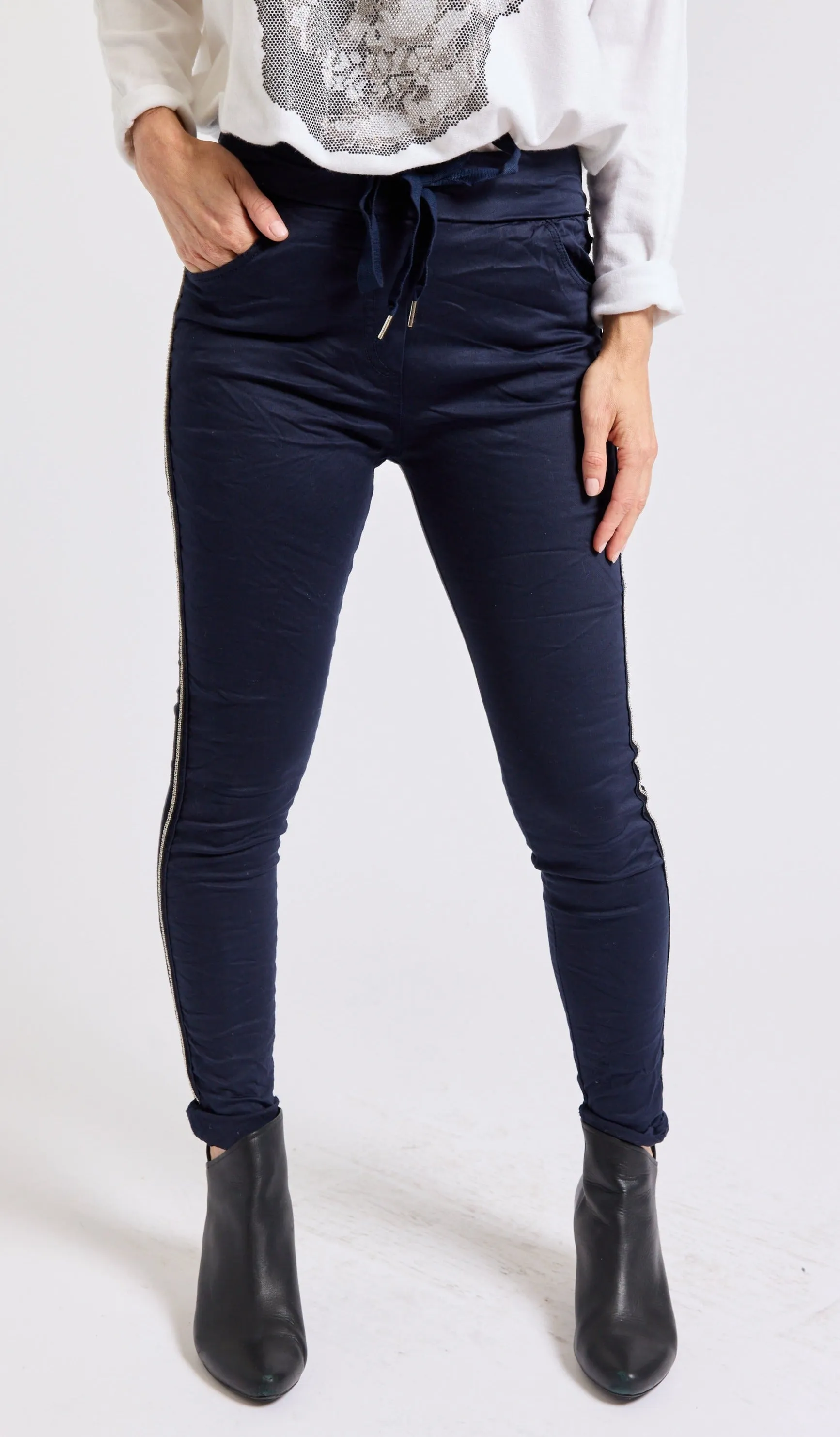 Rhinestone Super-Stretch Italian Pants Solid Colors