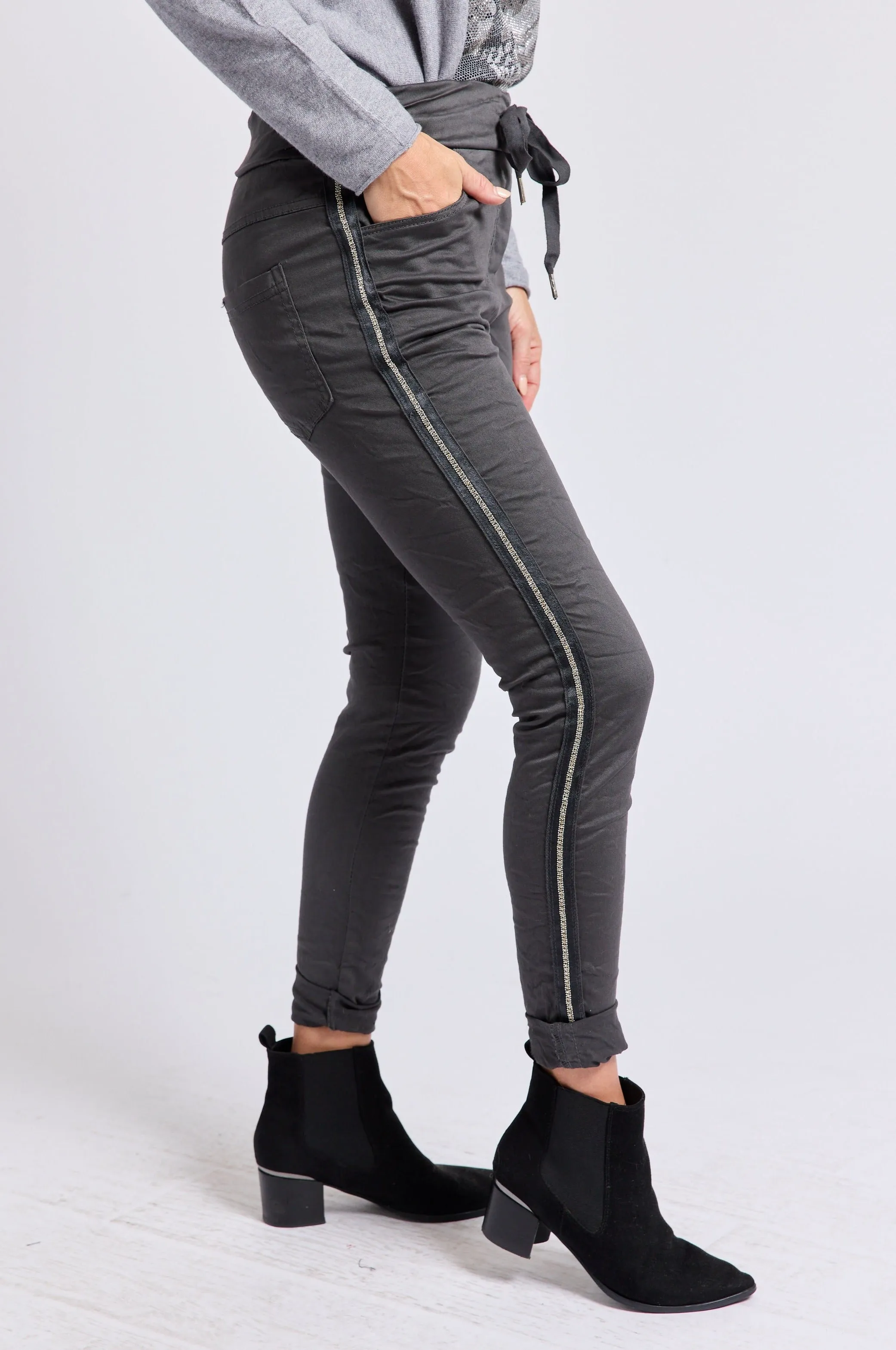 Rhinestone Super-Stretch Italian Pants Solid Colors