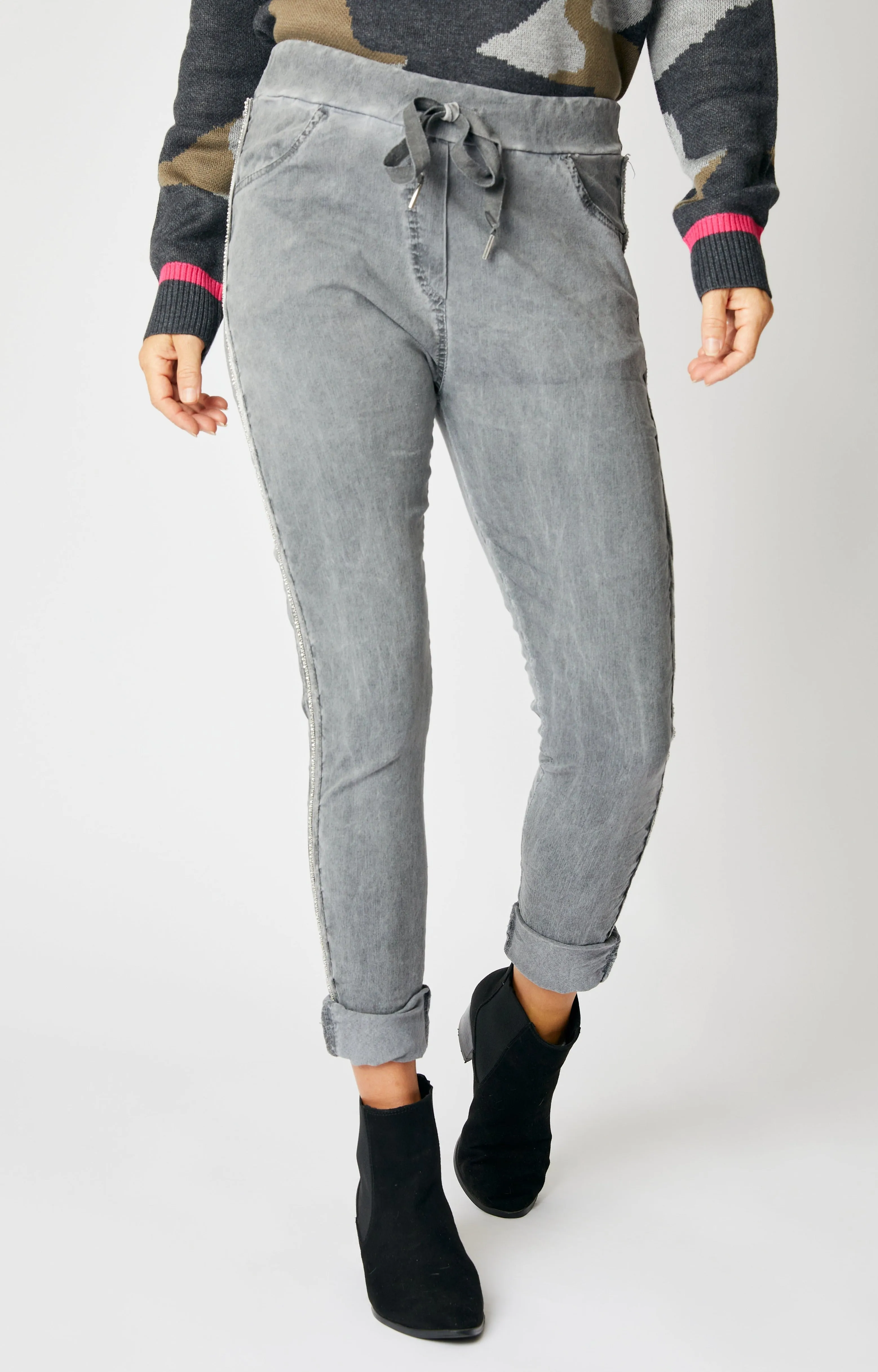 Rhinestone Super-Stretch Italian Pants Solid Colors