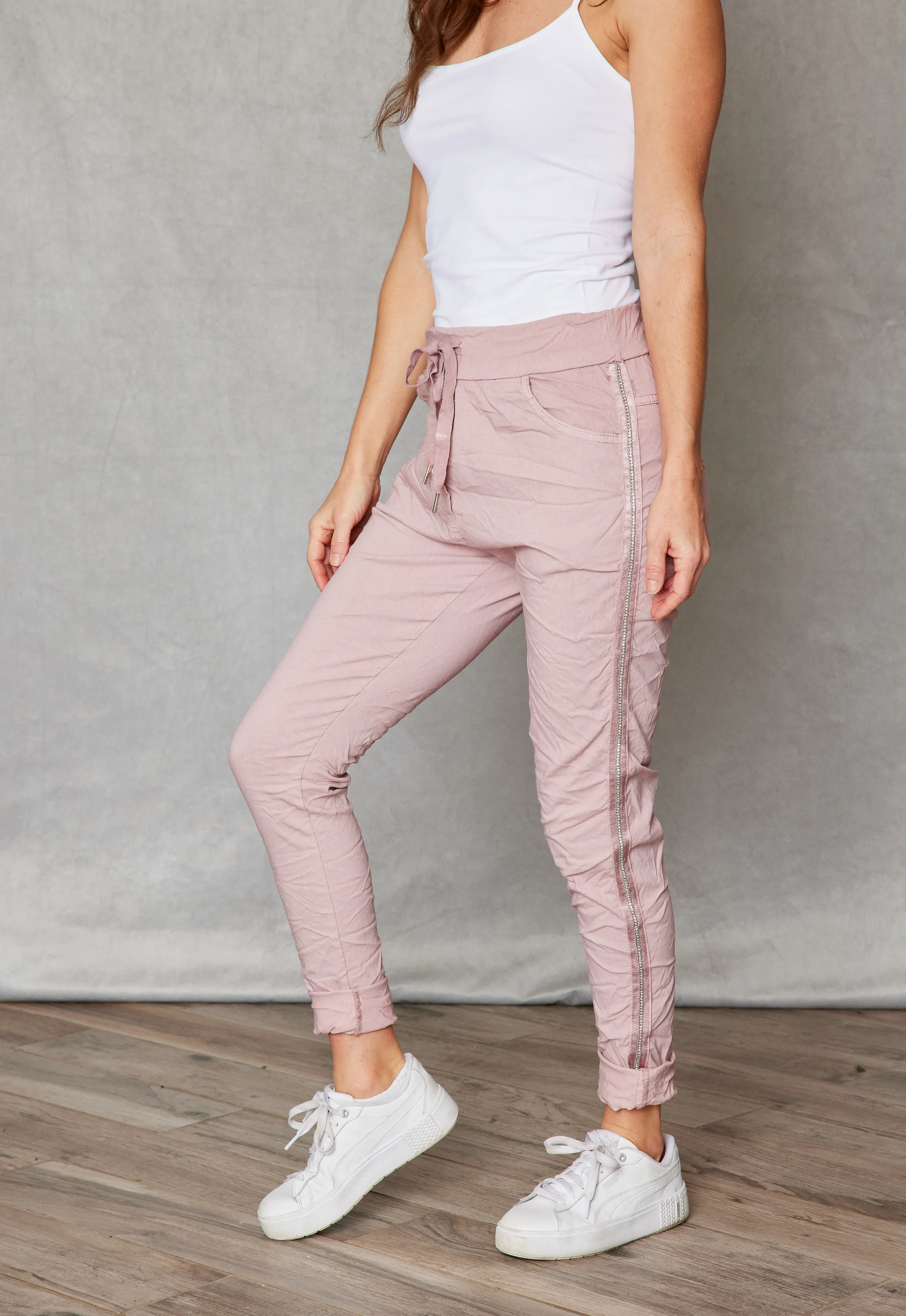 Rhinestone Super-Stretch Italian Pants Solid Colors