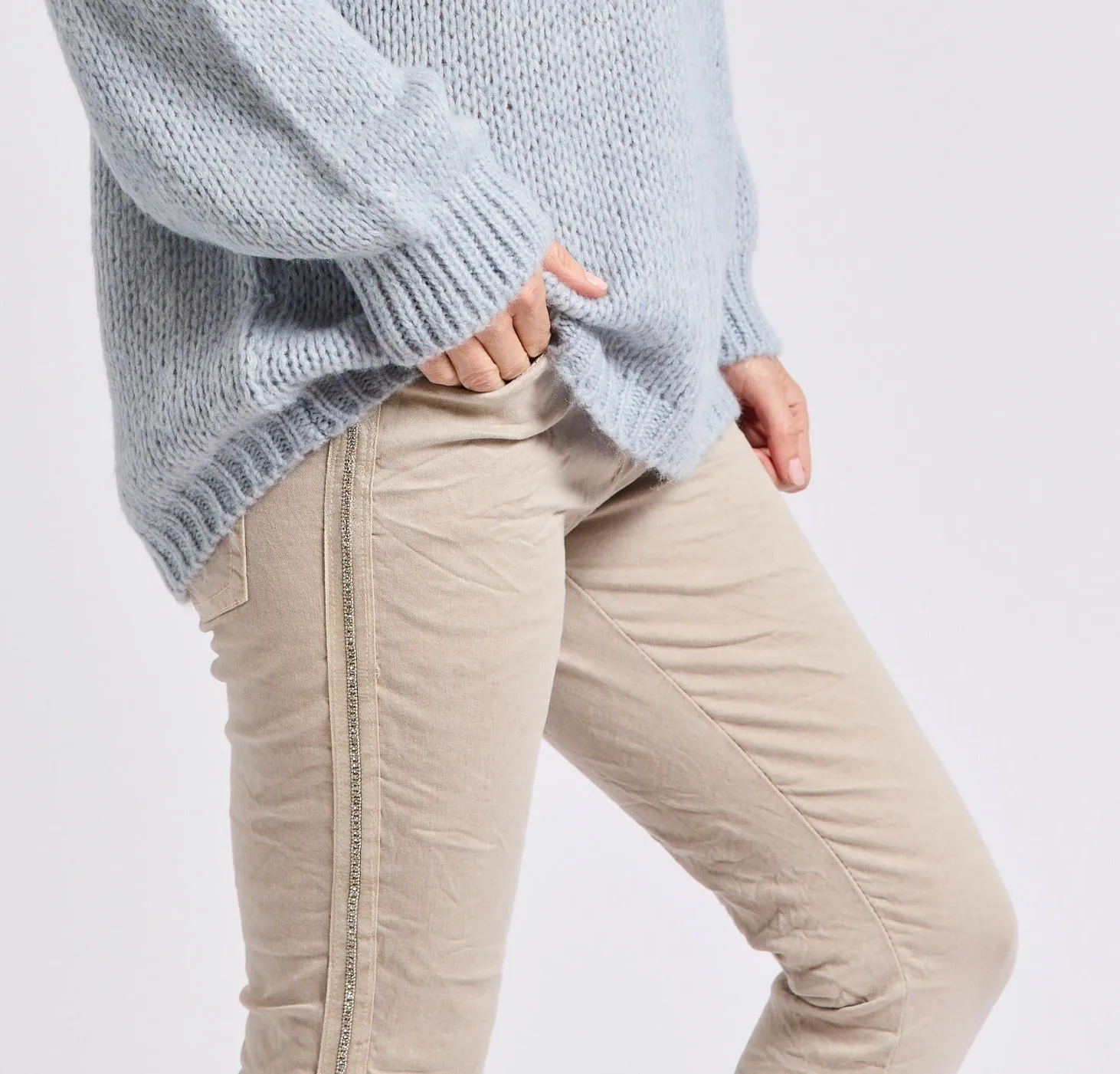 Rhinestone Super-Stretch Italian Pants Solid Colors