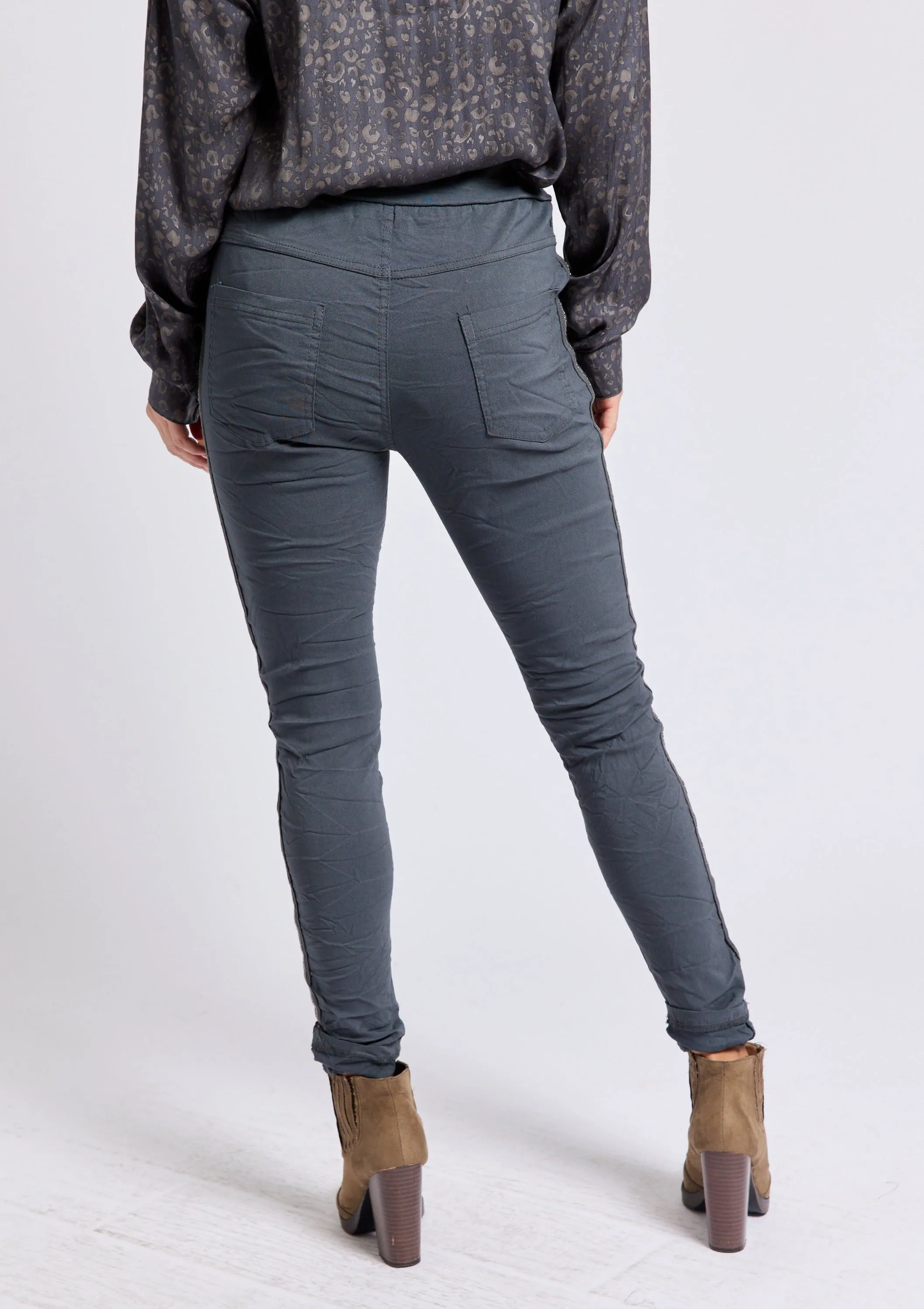 Rhinestone Super-Stretch Italian Pants Solid Colors