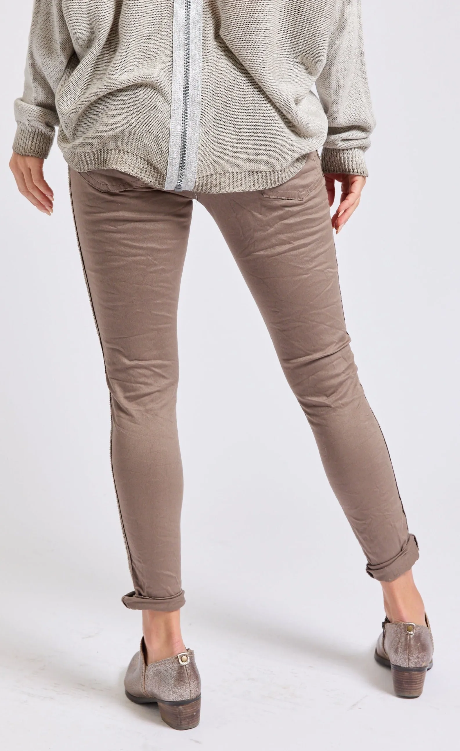 Rhinestone Super-Stretch Italian Pants Solid Colors