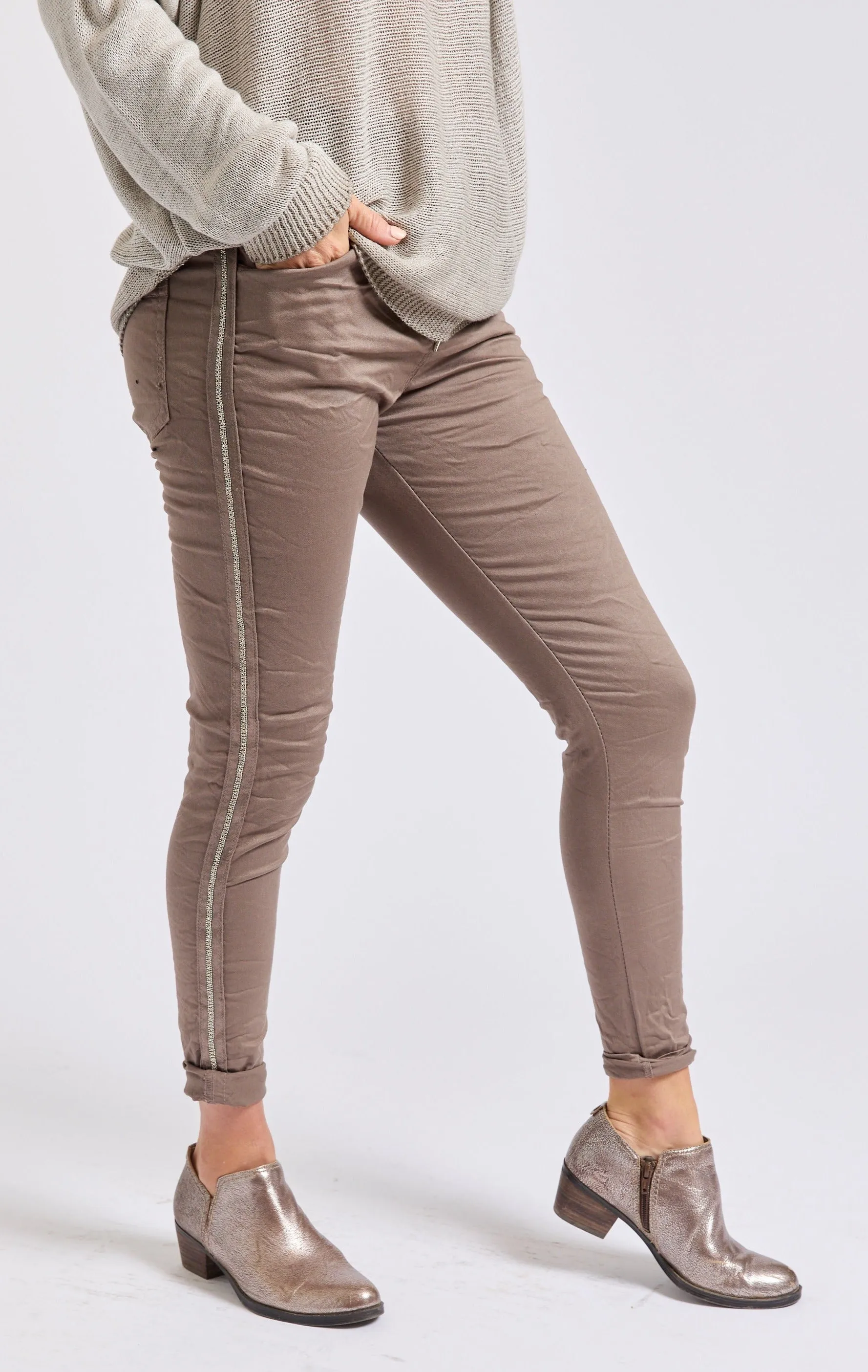 Rhinestone Super-Stretch Italian Pants Solid Colors