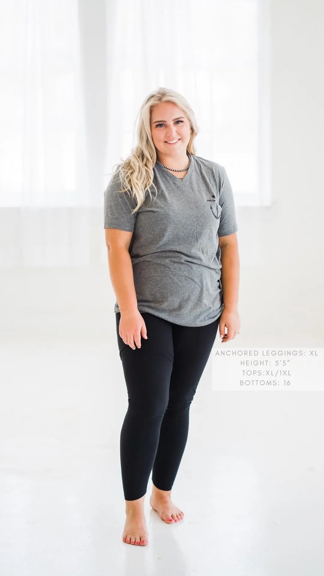 S, L & 3X ONLY Anchored Arrows Fleece Lined Full Length Black Leggings w/pockets