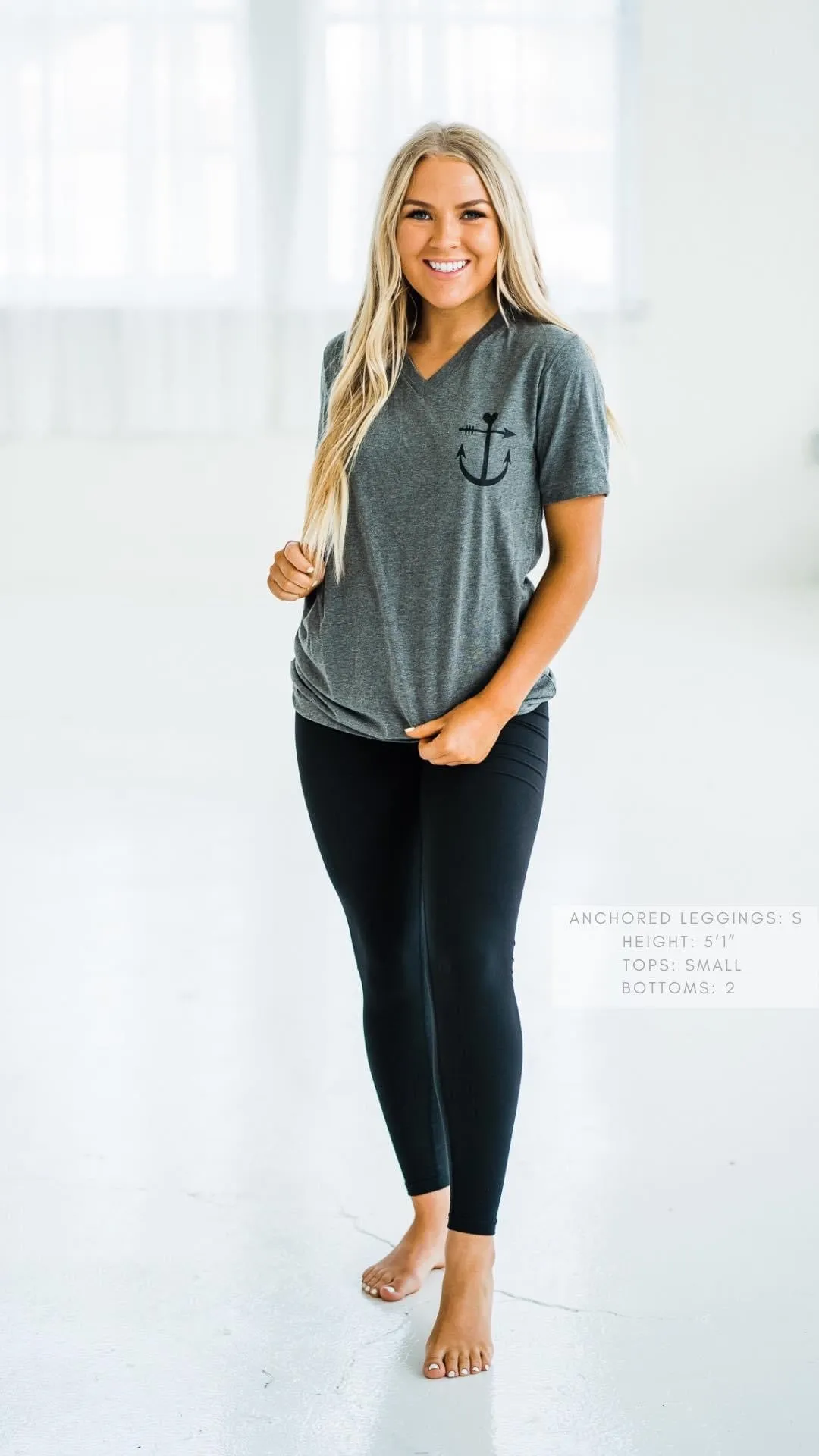S, L & 3X ONLY Anchored Arrows Fleece Lined Full Length Black Leggings w/pockets