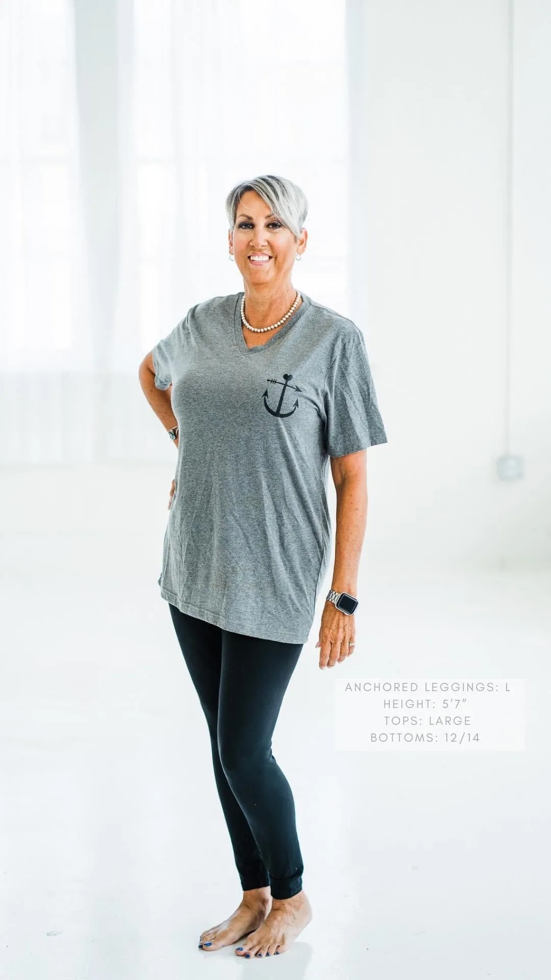 S, L & 3X ONLY Anchored Arrows Fleece Lined Full Length Black Leggings w/pockets