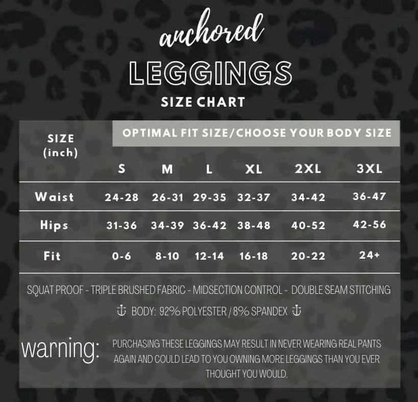 S, L & 3X ONLY Anchored Arrows Fleece Lined Full Length Black Leggings w/pockets