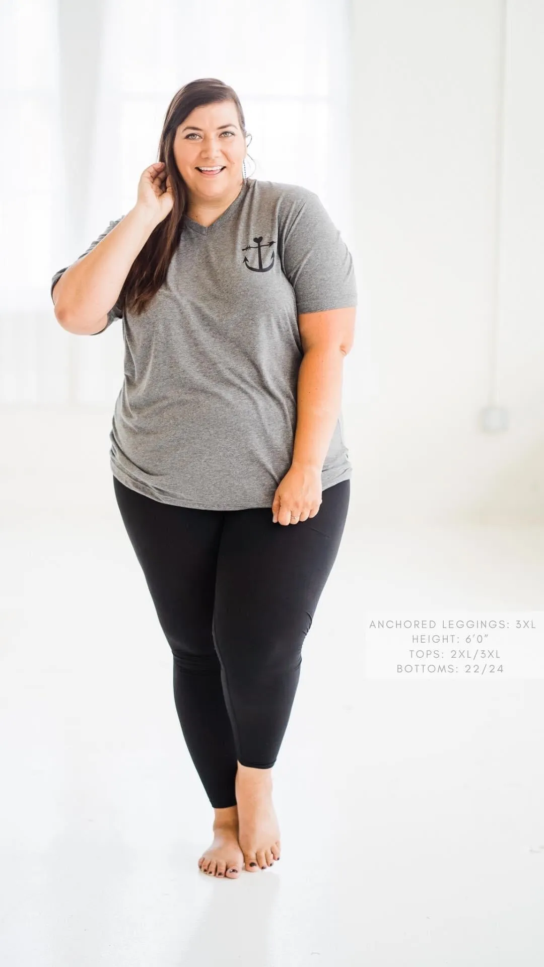 S, L & 3X ONLY Anchored Arrows Fleece Lined Full Length Black Leggings w/pockets