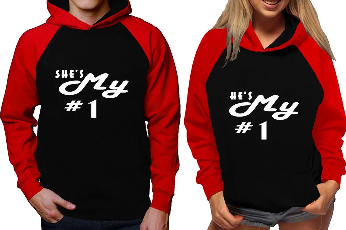 She's My Number 1 & He's My Number 1 Couple Matching Raglan Hoodies – Comfortable Unisex Pullover | Sold Separately in Sizes & Colors