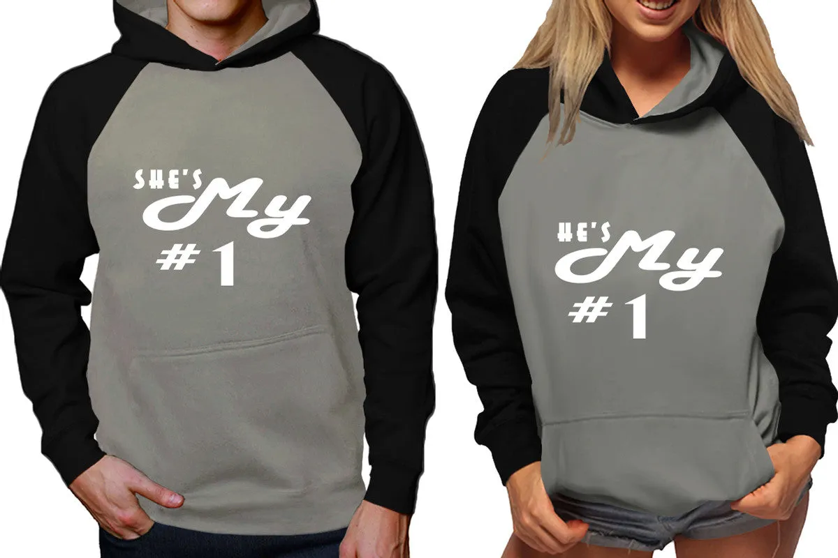 She's My Number 1 & He's My Number 1 Couple Matching Raglan Hoodies – Comfortable Unisex Pullover | Sold Separately in Sizes & Colors