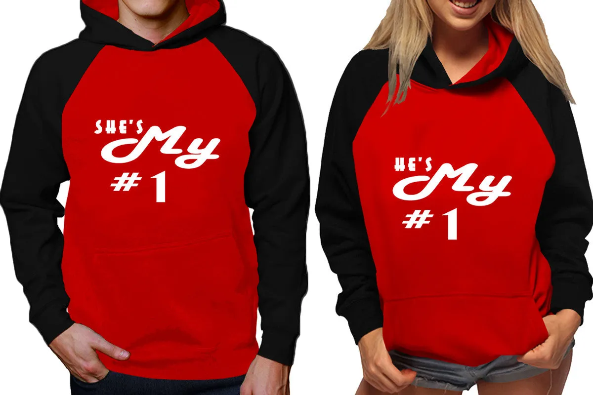 She's My Number 1 & He's My Number 1 Couple Matching Raglan Hoodies – Comfortable Unisex Pullover | Sold Separately in Sizes & Colors