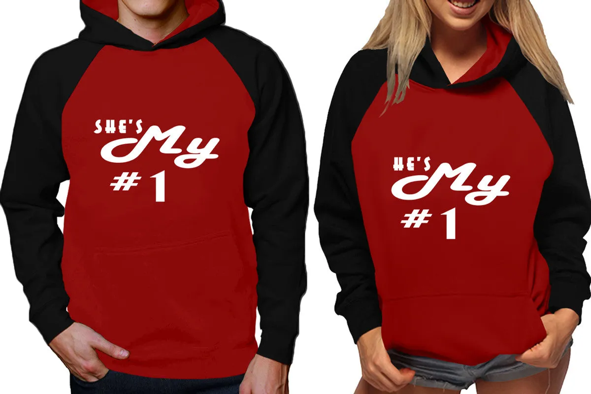 She's My Number 1 & He's My Number 1 Couple Matching Raglan Hoodies – Comfortable Unisex Pullover | Sold Separately in Sizes & Colors