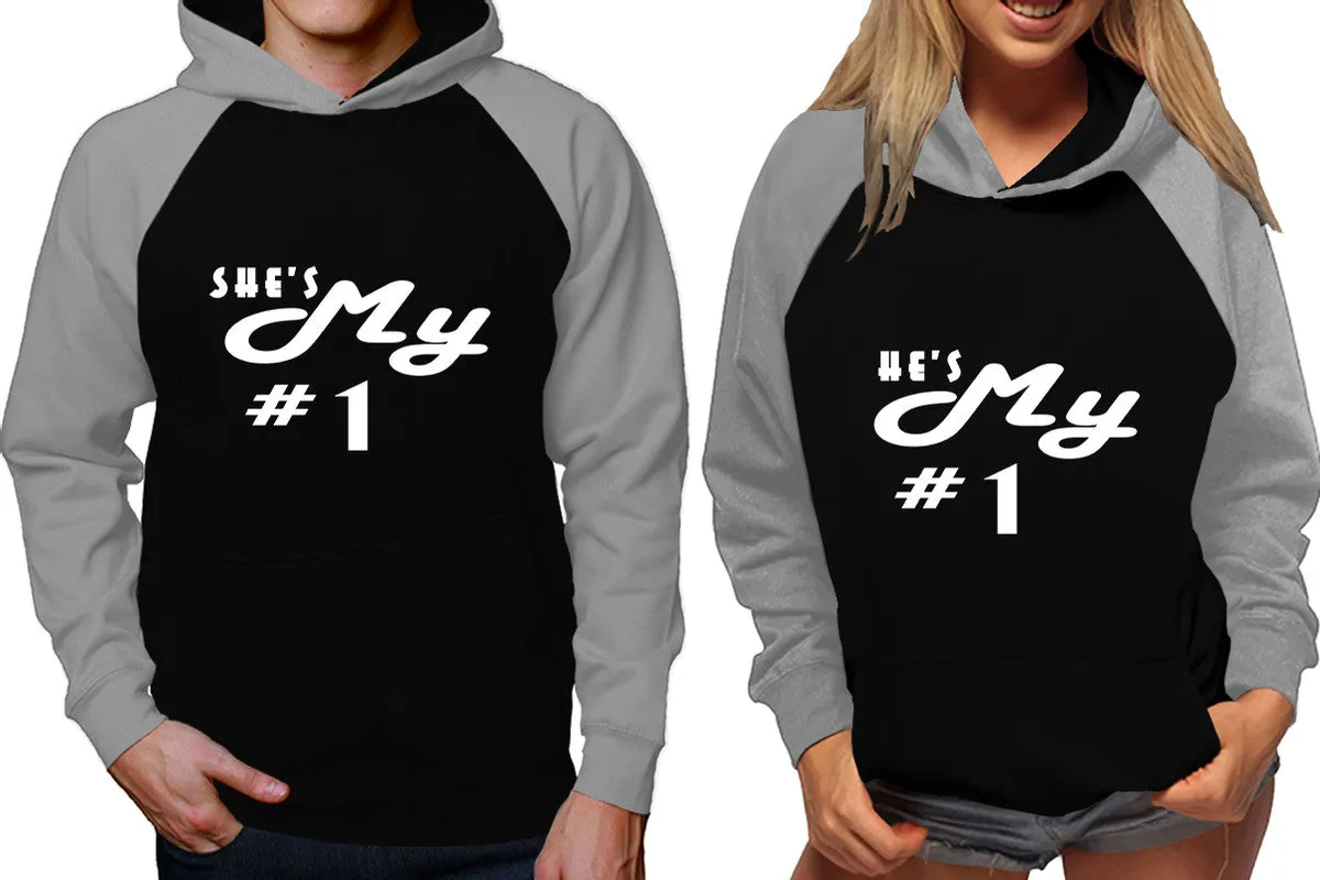 She's My Number 1 & He's My Number 1 Couple Matching Raglan Hoodies – Comfortable Unisex Pullover | Sold Separately in Sizes & Colors