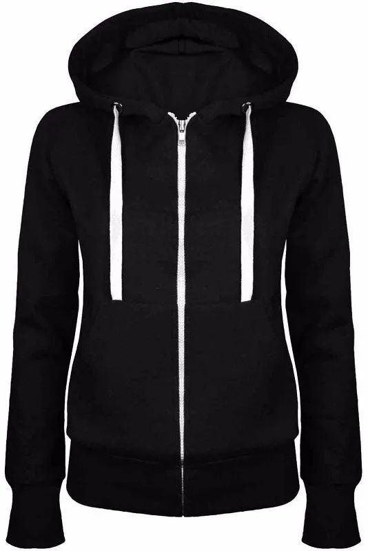 Solid Color Zipper Drawstring Slim Hoodie