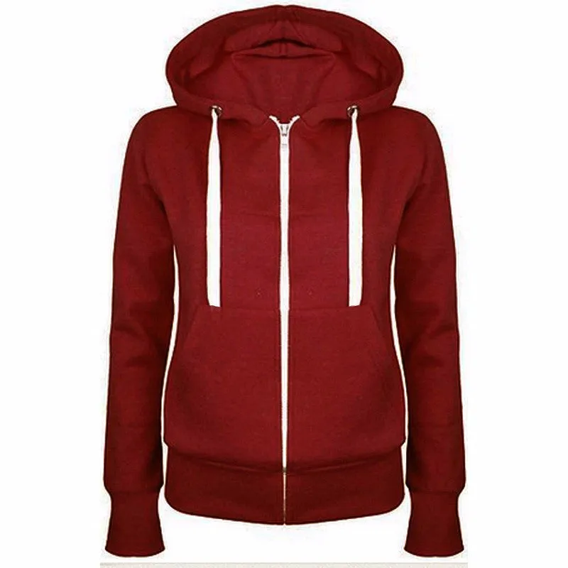 Solid Color Zipper Drawstring Slim Hoodie