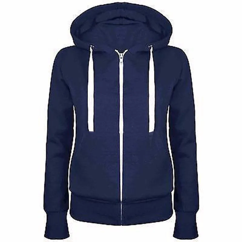 Solid Color Zipper Drawstring Slim Hoodie