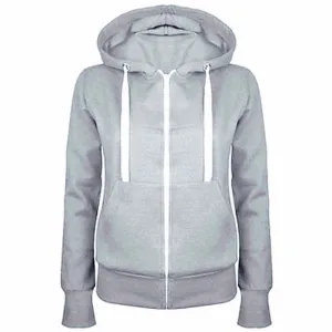Solid Color Zipper Drawstring Slim Hoodie