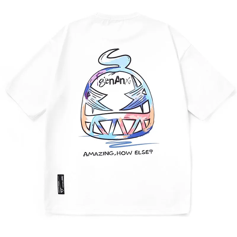 Stylish Cool Graffiti Castle Cartoon Print T-Shirt