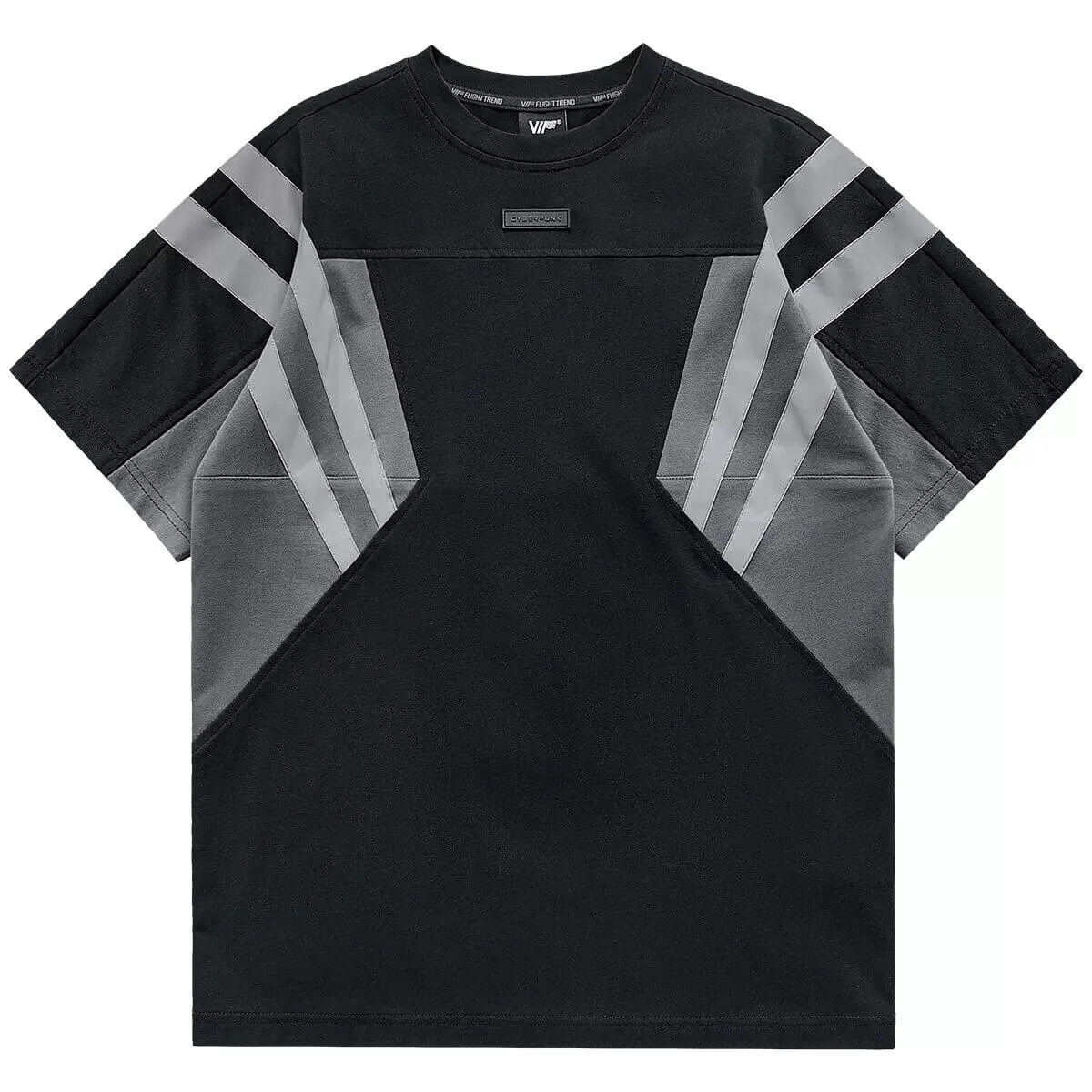 Tactical Patchwork T-Shirt for Men / Stylish O-Neck Reflective Striped Splicing T-Shirts