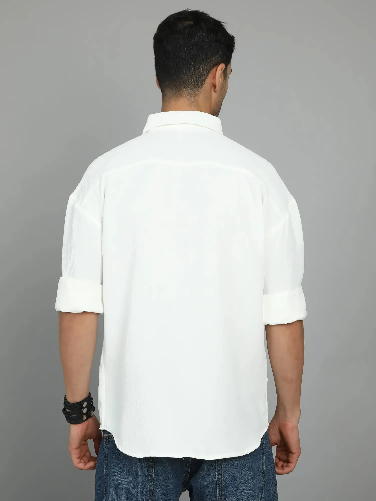 THICK AND TEXTURED WHITE IMPORTED DROP SHOULDER SHIRT