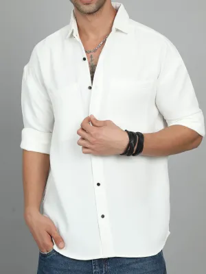 THICK AND TEXTURED WHITE IMPORTED DROP SHOULDER SHIRT