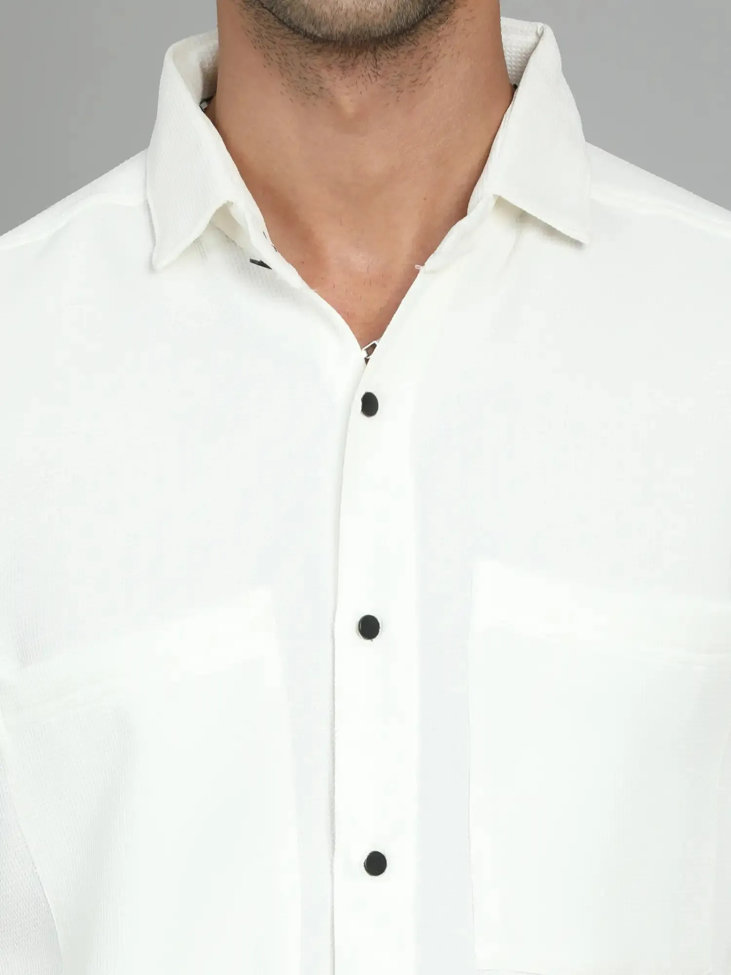 THICK AND TEXTURED WHITE IMPORTED DROP SHOULDER SHIRT