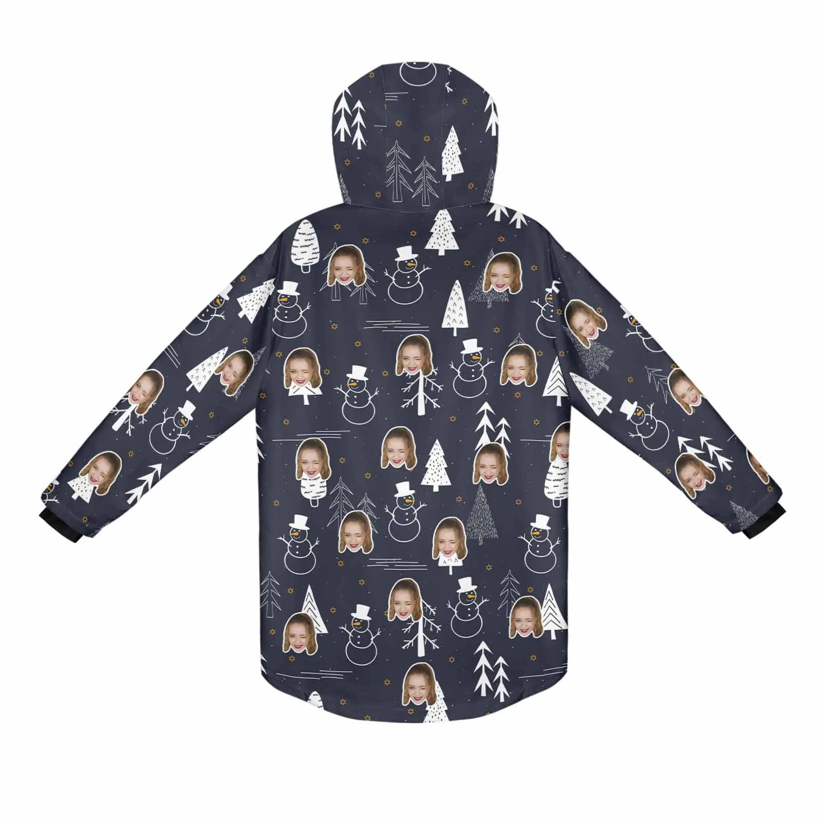 [Thick and Warm] Custom Face Christmas Tree Mid-length Fleece-lined Jacket Men's Full Zip Hoodie