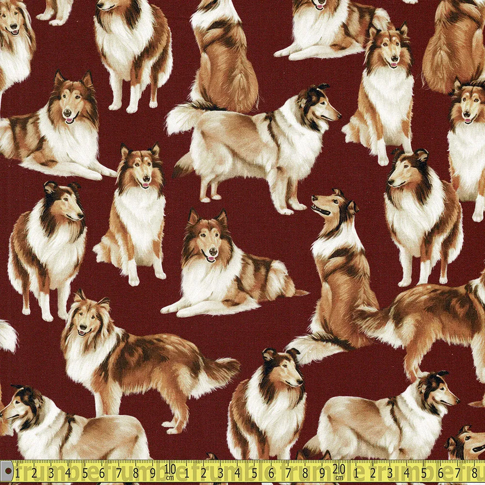Timeless Treasures - Rough Collies - Maroon