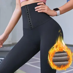 Women Solid High Wait Warm Fitness Leggings