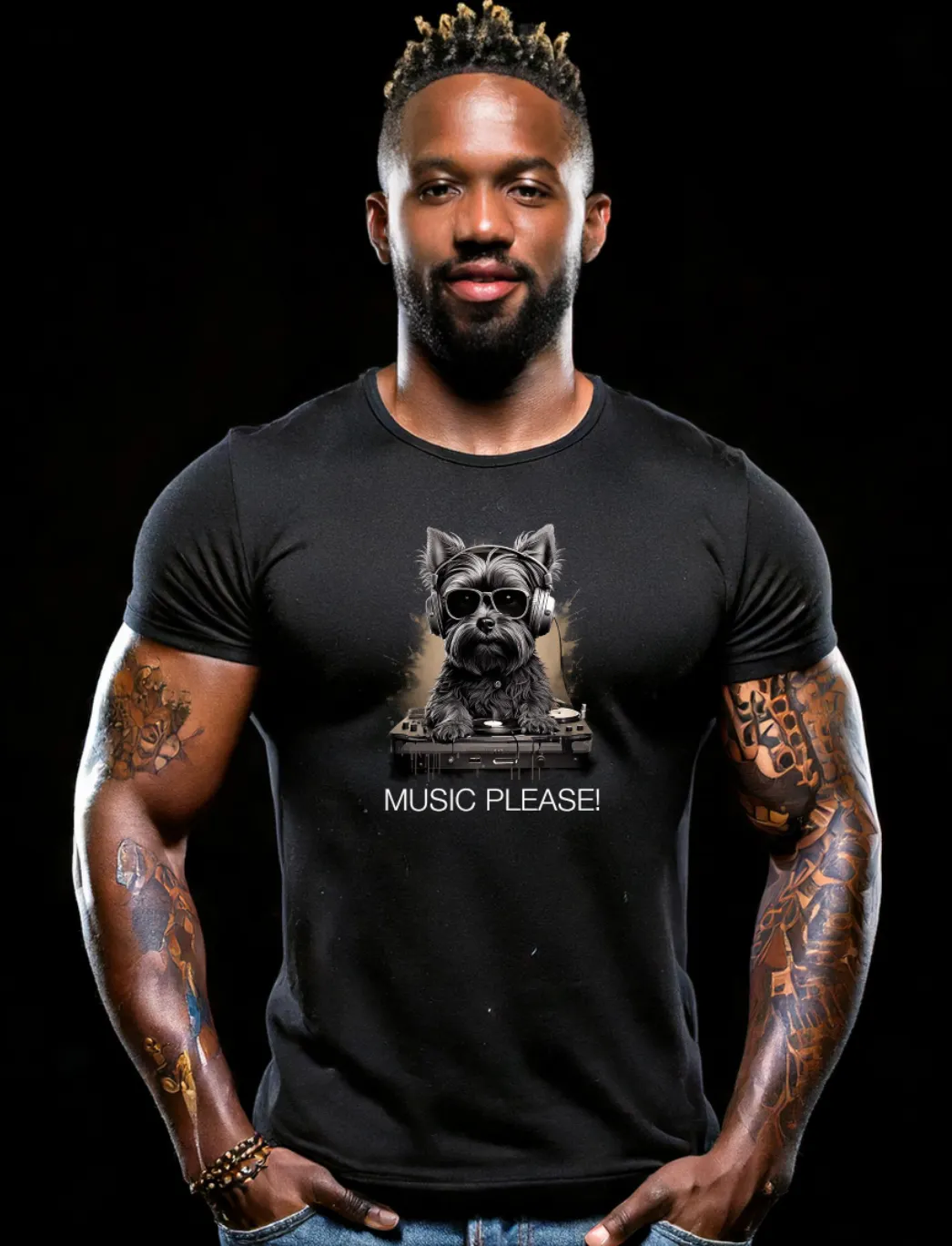 Yorkie Music Please! Black Collection Art Exclusive T-Shirts | GM Trademark